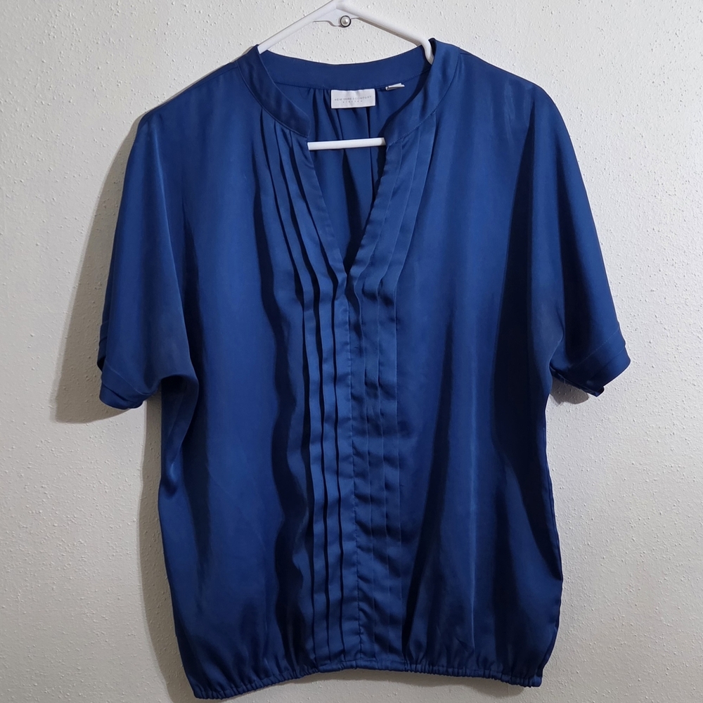 Elegant Electric Blue Silky Women's Blouse (Sz. M)